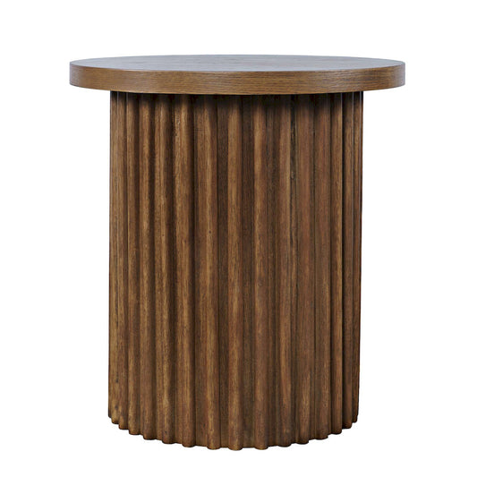 Jofran - Auden 24in Round Mid-Century Modern Fluted Pedestal Base End Table in Chestnut - 2420-3TBCHSKT view 1