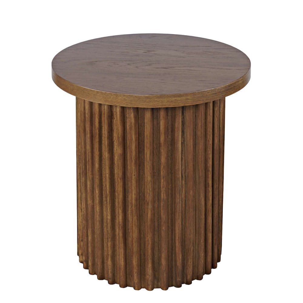 Jofran - Auden 24in Round Mid-Century Modern Fluted Pedestal Base End Table in Chestnut - 2420-3TBCHSKT view 2