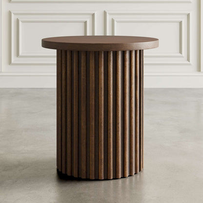 Jofran - Auden 24in Round Mid-Century Modern Fluted Pedestal Base End Table in Chestnut - 2420-3TBCHSKT view 3