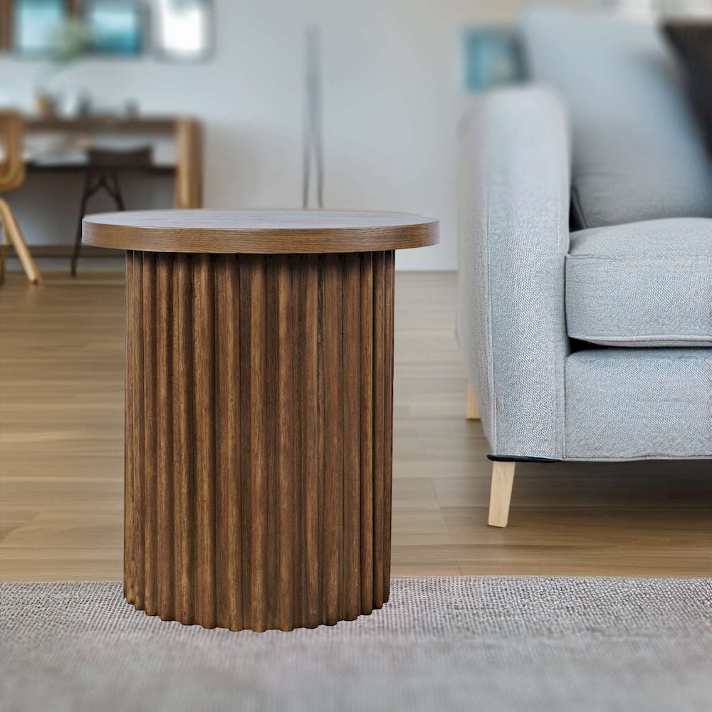 Jofran - Auden 24in Round Mid-Century Modern Fluted Pedestal Base End Table in Chestnut - 2420-3TBCHSKT view 4