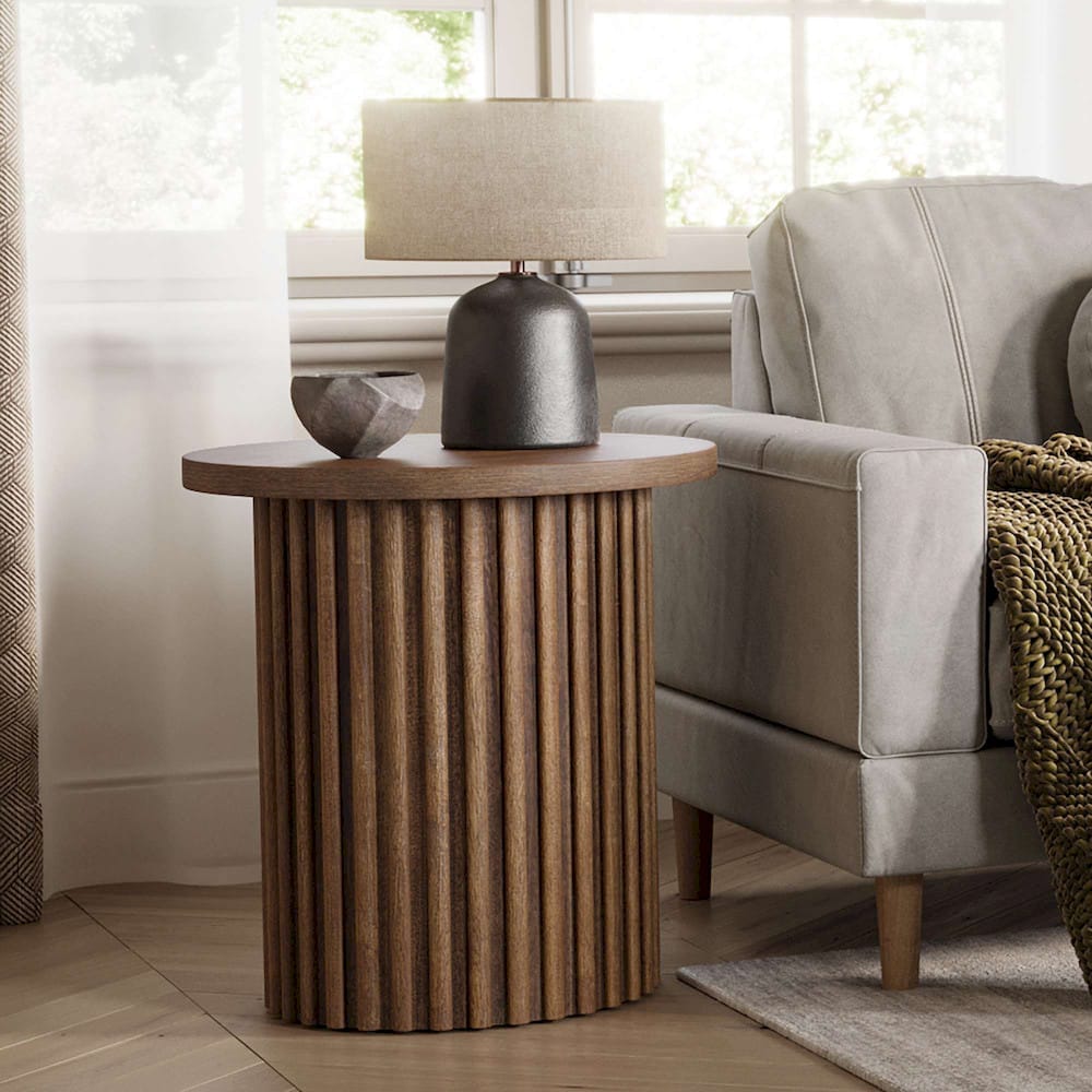 Jofran - Auden 24in Round Mid-Century Modern Fluted Pedestal Base End Table in Chestnut - 2420-3TBCHSKT view 9