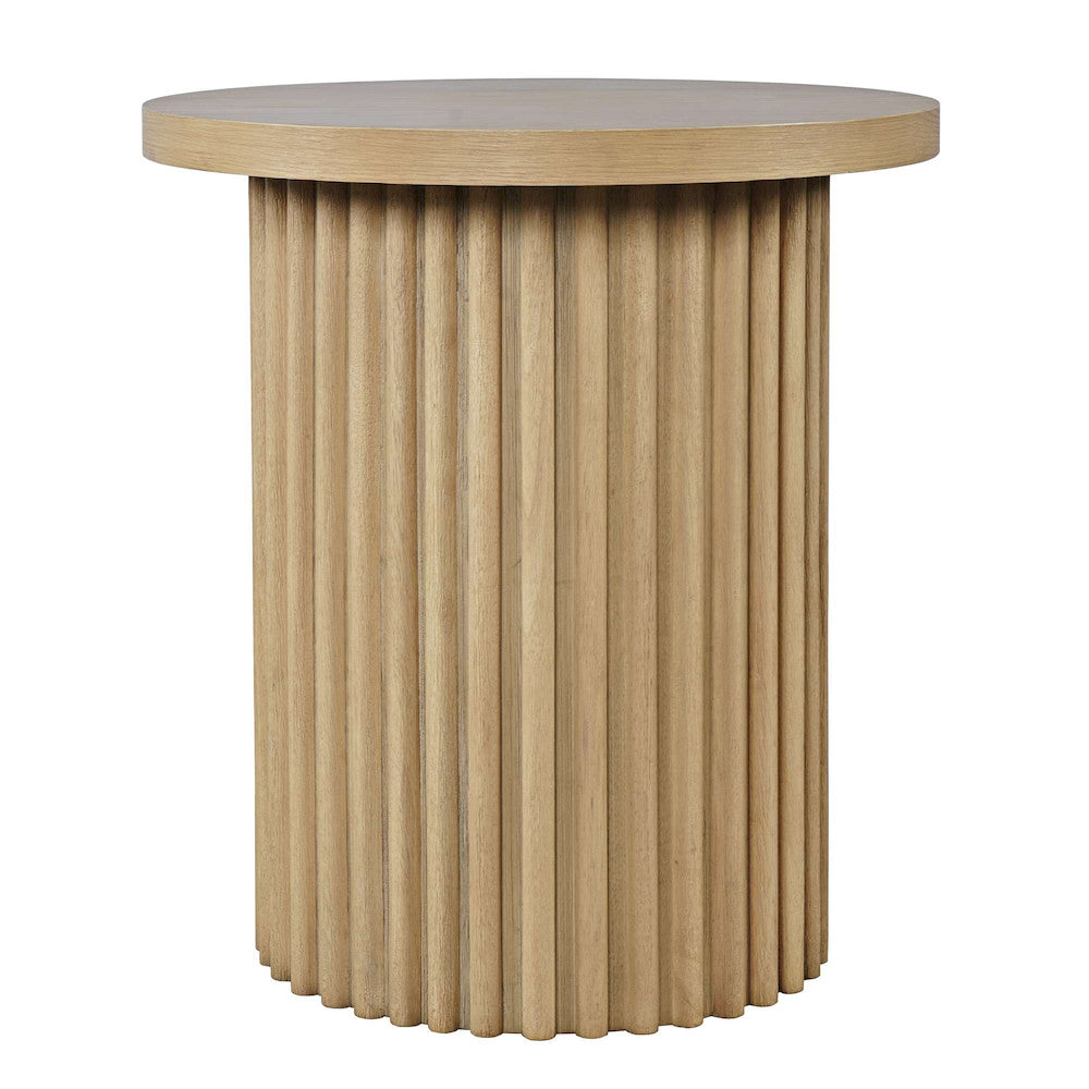 Jofran - Auden 24in Round Mid-Century Modern Fluted Pedestal Base End Table in Natural - 2420-3TBNATKT view 1