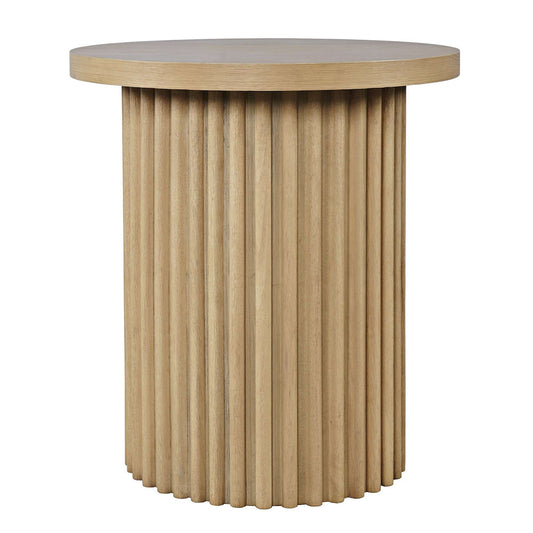 Jofran - Auden 24in Round Mid-Century Modern Fluted Pedestal Base End Table in Natural - 2420-3TBNATKT view 1