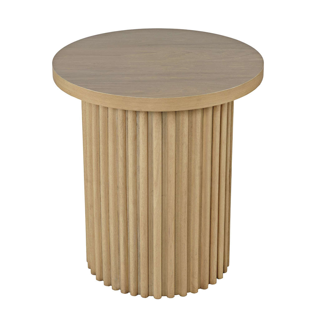 Jofran - Auden 24in Round Mid-Century Modern Fluted Pedestal Base End Table in Natural - 2420-3TBNATKT view 2