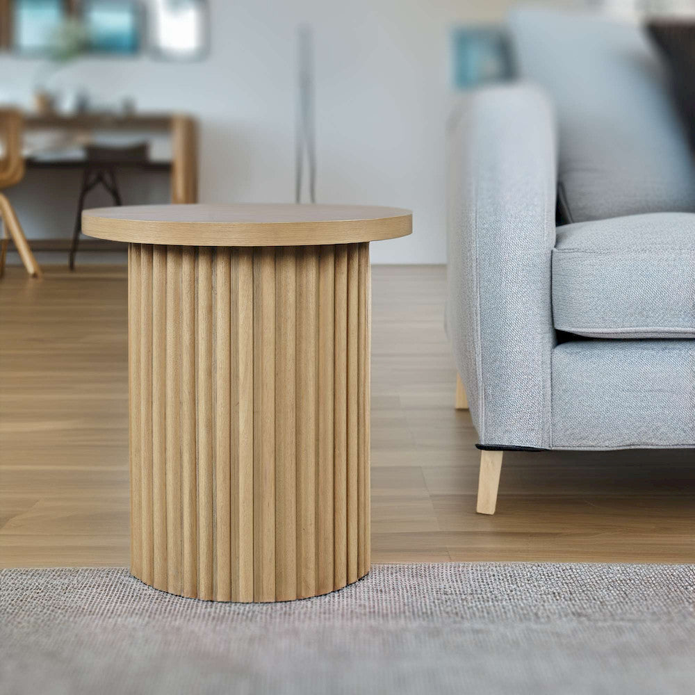 Jofran - Auden 24in Round Mid-Century Modern Fluted Pedestal Base End Table in Natural - 2420-3TBNATKT view 4