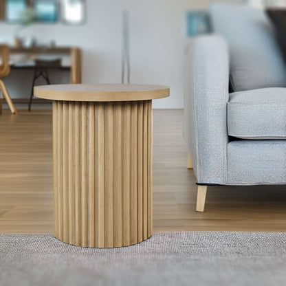 Jofran - Auden 24in Round Mid-Century Modern Fluted Pedestal Base End Table in Natural - 2420-3TBNATKT view 4