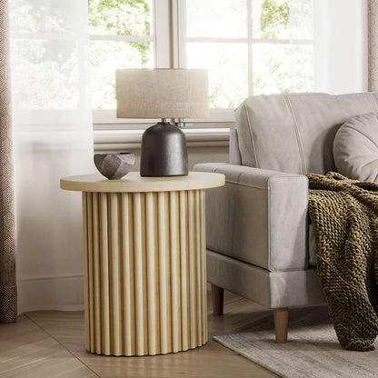 Jofran - Auden 24in Round Mid-Century Modern Fluted Pedestal Base End Table in Natural - 2420-3TBNATKT view 8