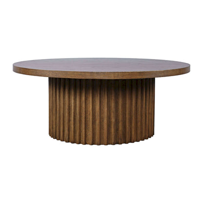 Jofran - Auden 40in Round Mid-Century Modern Fluted Pedestal Base Coffee Table with Caster Wheels in Chestnut - 2420-2TBCHSKT view 1