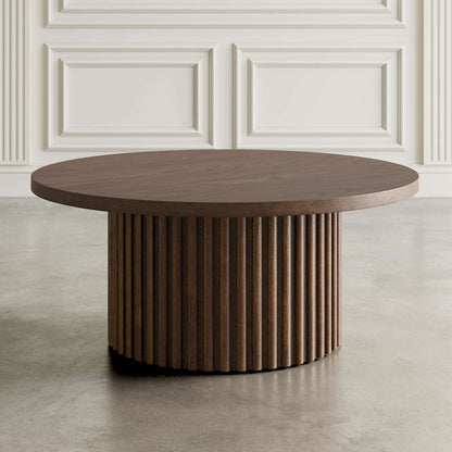 Jofran - Auden 40in Round Mid-Century Modern Fluted Pedestal Base Coffee Table with Caster Wheels in Chestnut - 2420-2TBCHSKT view 4