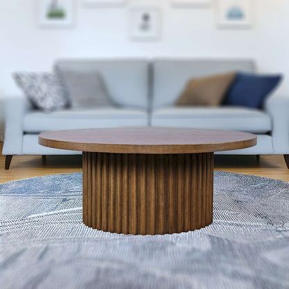 Jofran - Auden 40in Round Mid-Century Modern Fluted Pedestal Base Coffee Table with Caster Wheels in Chestnut - 2420-2TBCHSKT view 5