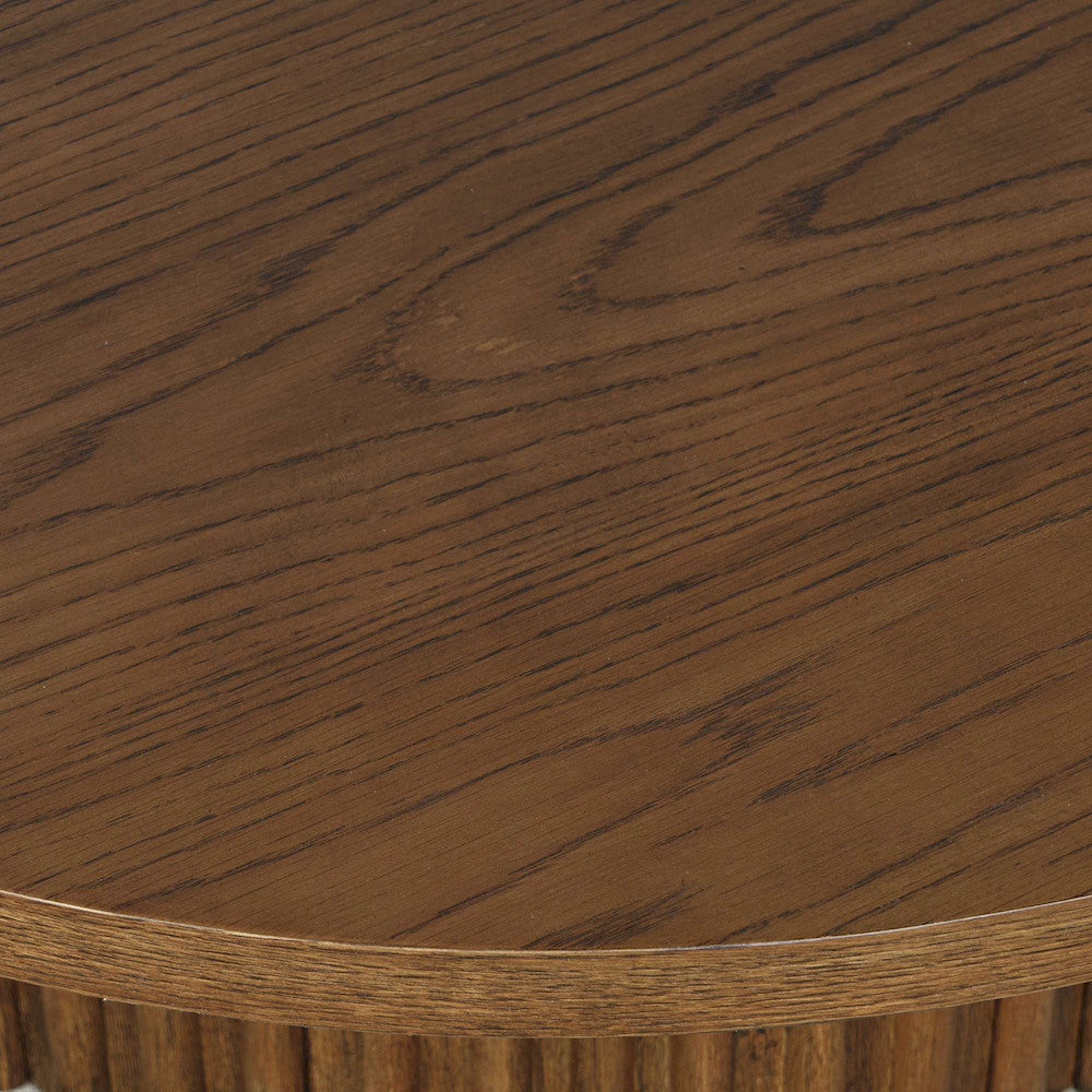 Jofran - Auden 40in Round Mid-Century Modern Fluted Pedestal Base Coffee Table with Caster Wheels in Chestnut - 2420-2TBCHSKT view 6