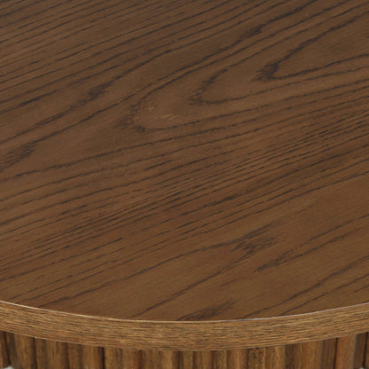 Jofran - Auden 40in Round Mid-Century Modern Fluted Pedestal Base Coffee Table with Caster Wheels in Chestnut - 2420-2TBCHSKT view 6