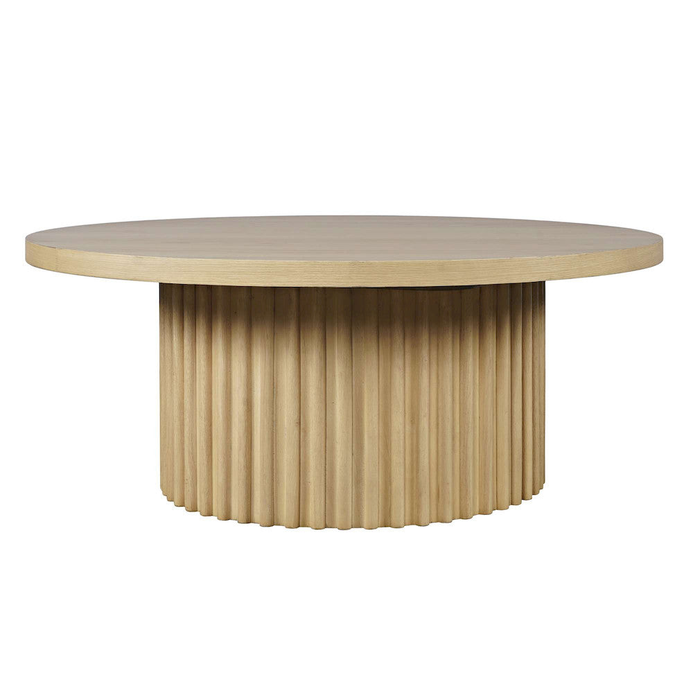 Jofran - Auden 40in Round Mid-Century Modern Fluted Pedestal Base Coffee Table with Caster Wheels in Natural - 2420-2TBNATKT view 1
