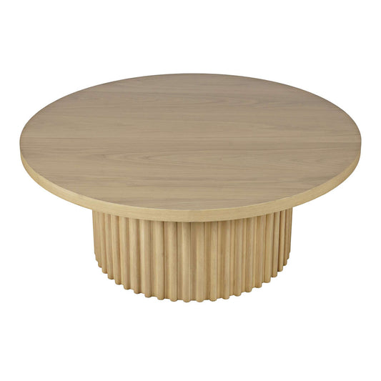 Jofran - Auden 40in Round Mid-Century Modern Fluted Pedestal Base Coffee Table with Caster Wheels in Natural - 2420-2TBNATKT view 2
