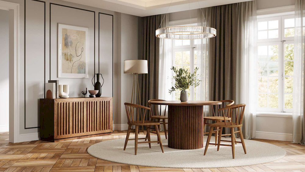 Jofran - Auden 48in Round Mid-Century Modern Fluted Pedestal Base Dining Table in Chestnut - 2421-AUDEN48CSBTKT view 6