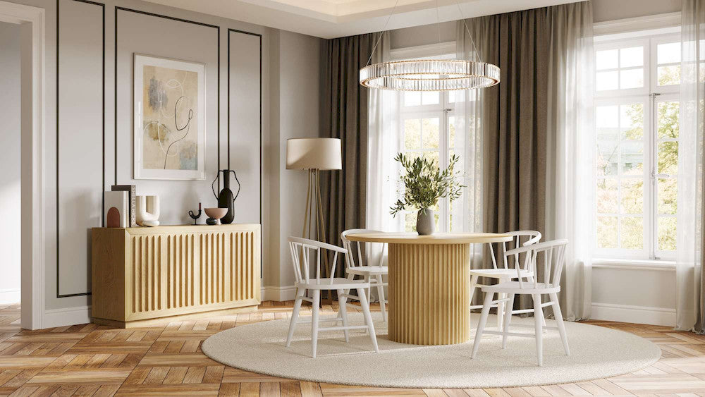 Jofran - Auden 48in Round Mid-Century Modern Fluted Pedestal Base Dining Table in Natural - 2421-AUDEN48NTBKT view 6