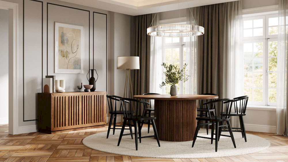 Jofran - Auden 60in Round Mid-Century Modern Fluted Pedestal Base Dining Table in Chestnut - 2421-AUDEN60CSBTKT view 6