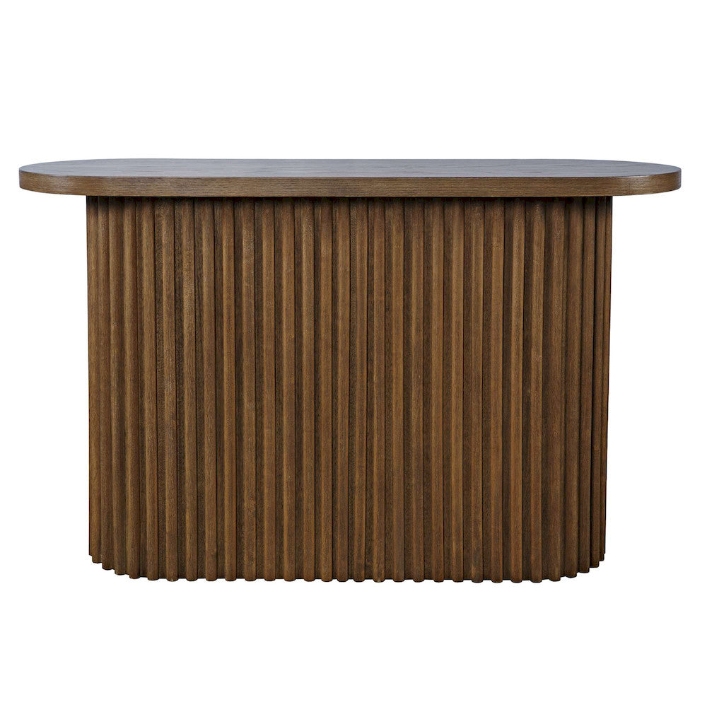 Jofran - Auden Oval Mid-Century Modern Fluted Pedestal Base Sofa Console Table in Chestnut - 2420-4TBCHSKT view 1