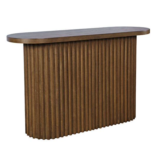 Jofran - Auden Oval Mid-Century Modern Fluted Pedestal Base Sofa Console Table in Chestnut - 2420-4TBCHSKT view 2