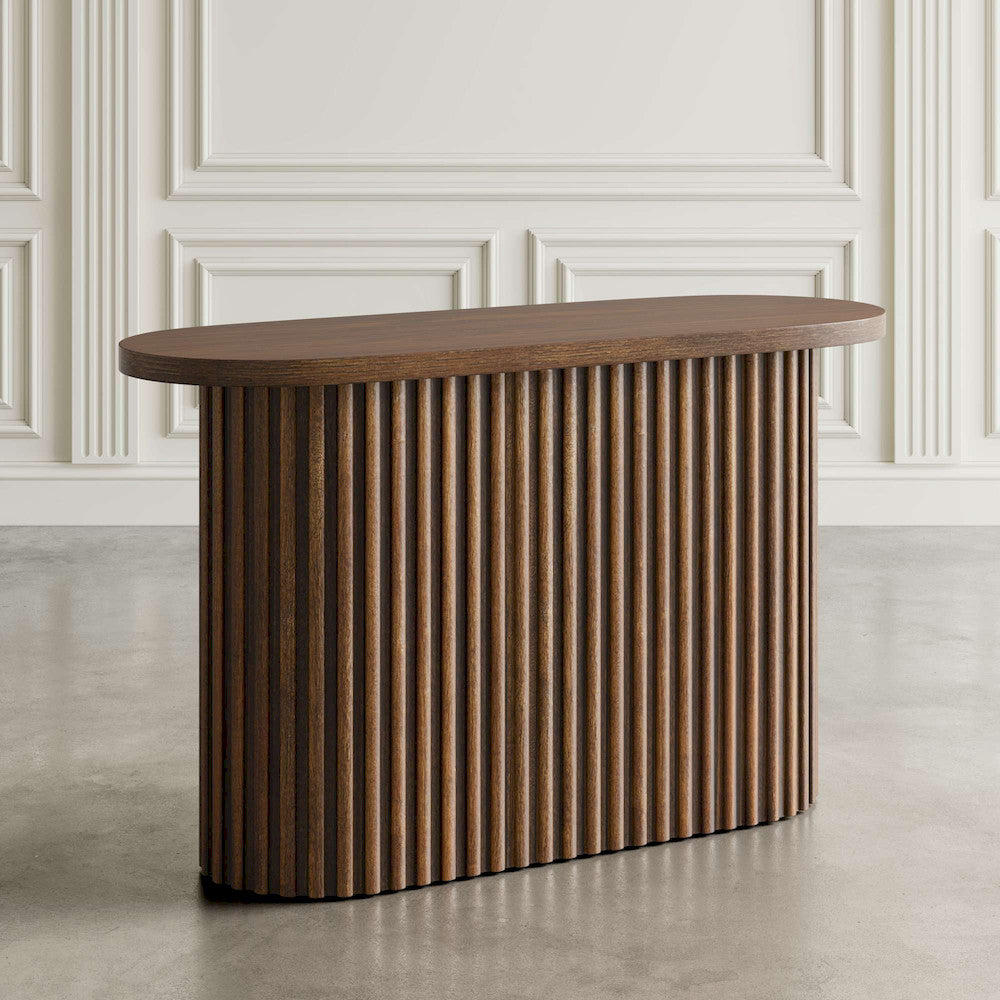 Jofran - Auden Oval Mid-Century Modern Fluted Pedestal Base Sofa Console Table in Chestnut - 2420-4TBCHSKT view 3