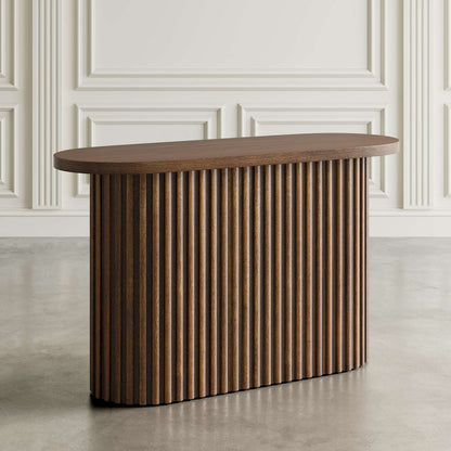 Jofran - Auden Oval Mid-Century Modern Fluted Pedestal Base Sofa Console Table in Chestnut - 2420-4TBCHSKT view 3