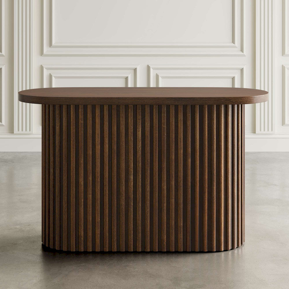 Jofran - Auden Oval Mid-Century Modern Fluted Pedestal Base Sofa Console Table in Chestnut - 2420-4TBCHSKT view 4