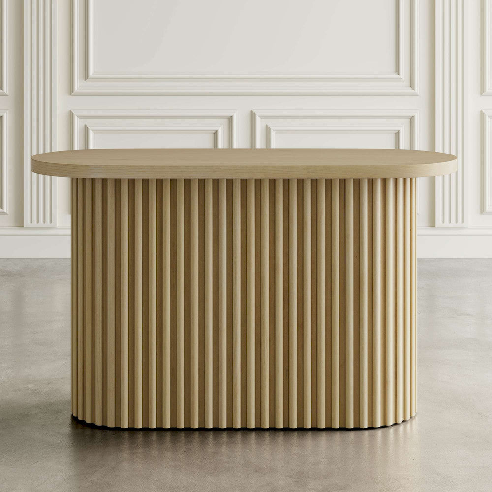 Jofran - Auden Oval Mid-Century Modern Fluted Pedestal Base Sofa Console Table in Natural - 2420-4TBNATKT view 3