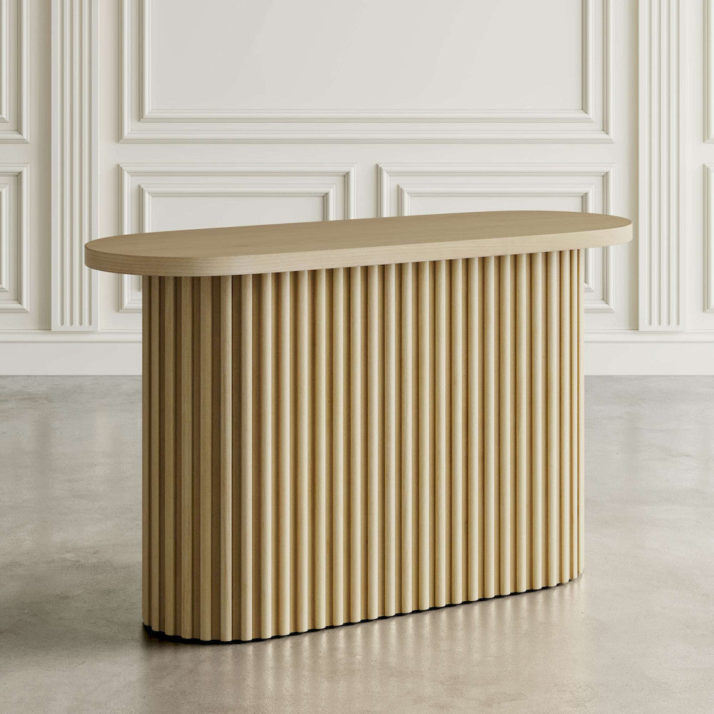 Jofran - Auden Oval Mid-Century Modern Fluted Pedestal Base Sofa Console Table in Natural - 2420-4TBNATKT view 4