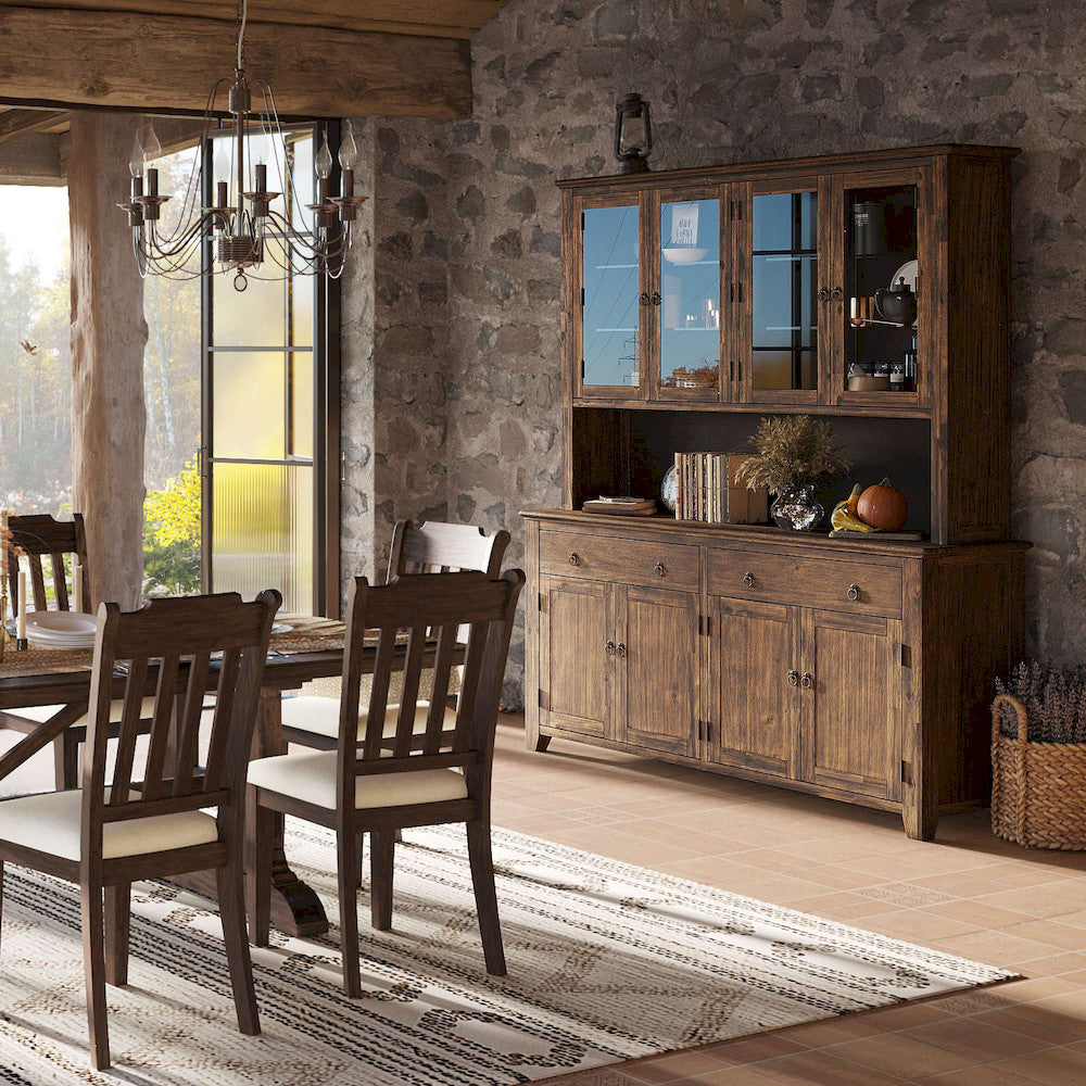 Jofran - Bakersfield Hutch with Light and Four Door Server - Wire Brush Brown - 1901-6465KT view 10