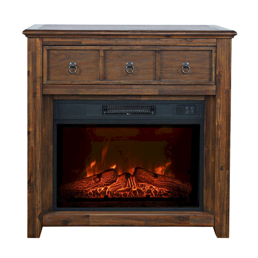 Jofran - Bakersfield Traditional Rustic 32in Electric Fireplace Wire Brushed Console TV Stand in Brown - 1900-FP32 view 1