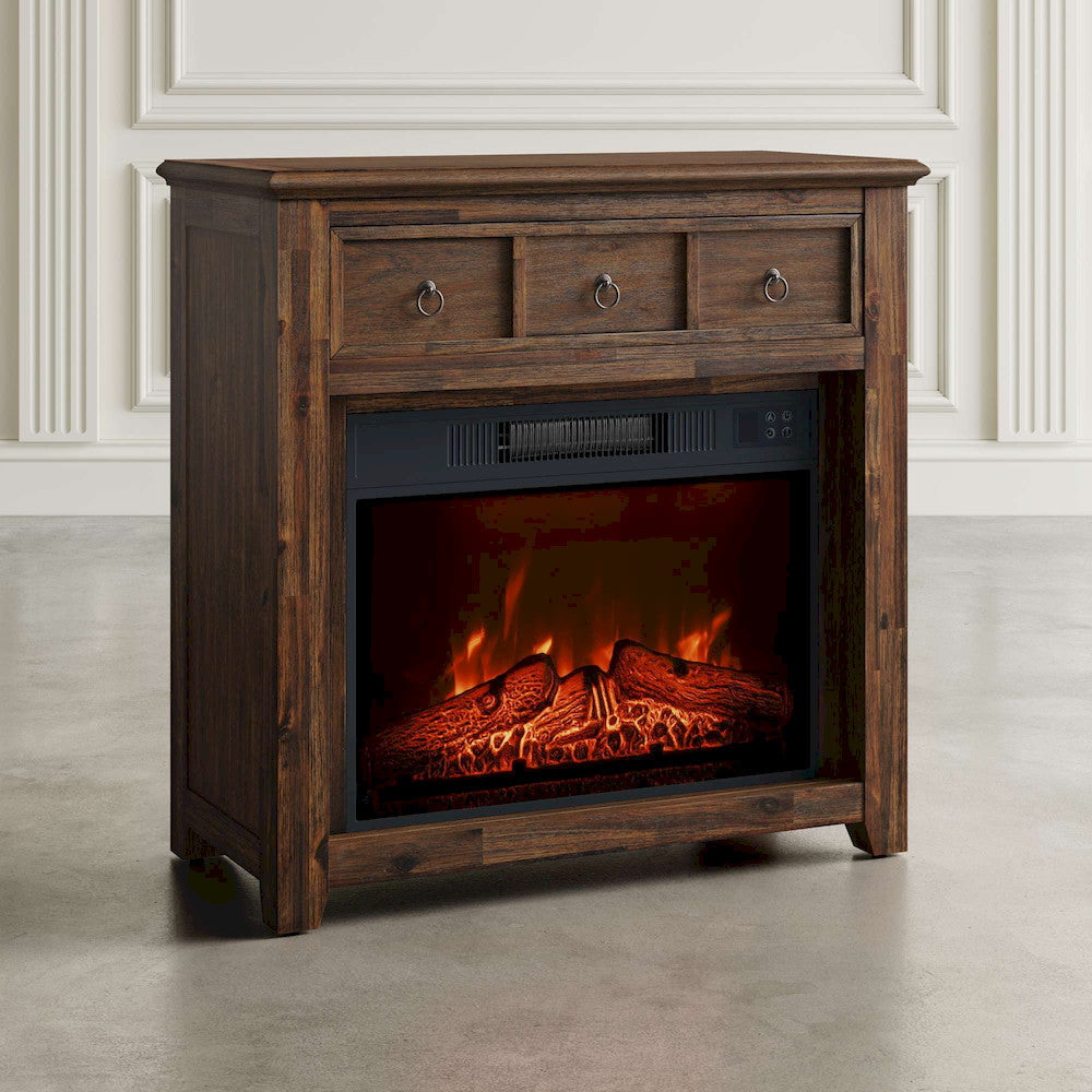 Jofran - Bakersfield Traditional Rustic 32in Electric Fireplace Wire Brushed Console TV Stand in Brown - 1900-FP32 view 7