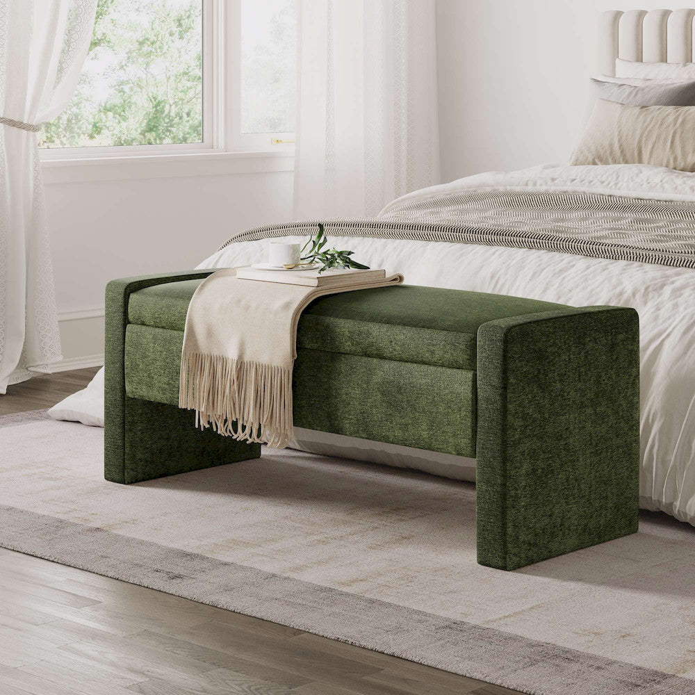 Jofran - Braun 48in Contemporary Upholstered Modern Bedroom Hallway Storage Bench in Forest - BRAUN-BN-FOR view 4