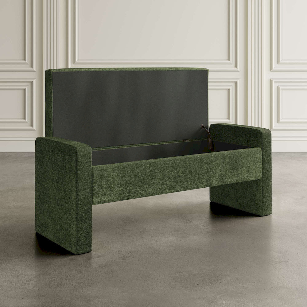 Jofran - Braun 48in Contemporary Upholstered Modern Bedroom Hallway Storage Bench in Forest - BRAUN-BN-FOR view 6