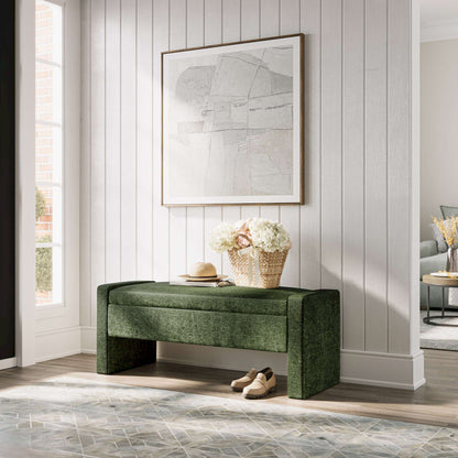 Jofran - Braun 48in Contemporary Upholstered Modern Bedroom Hallway Storage Bench in Forest - BRAUN-BN-FOR view 11