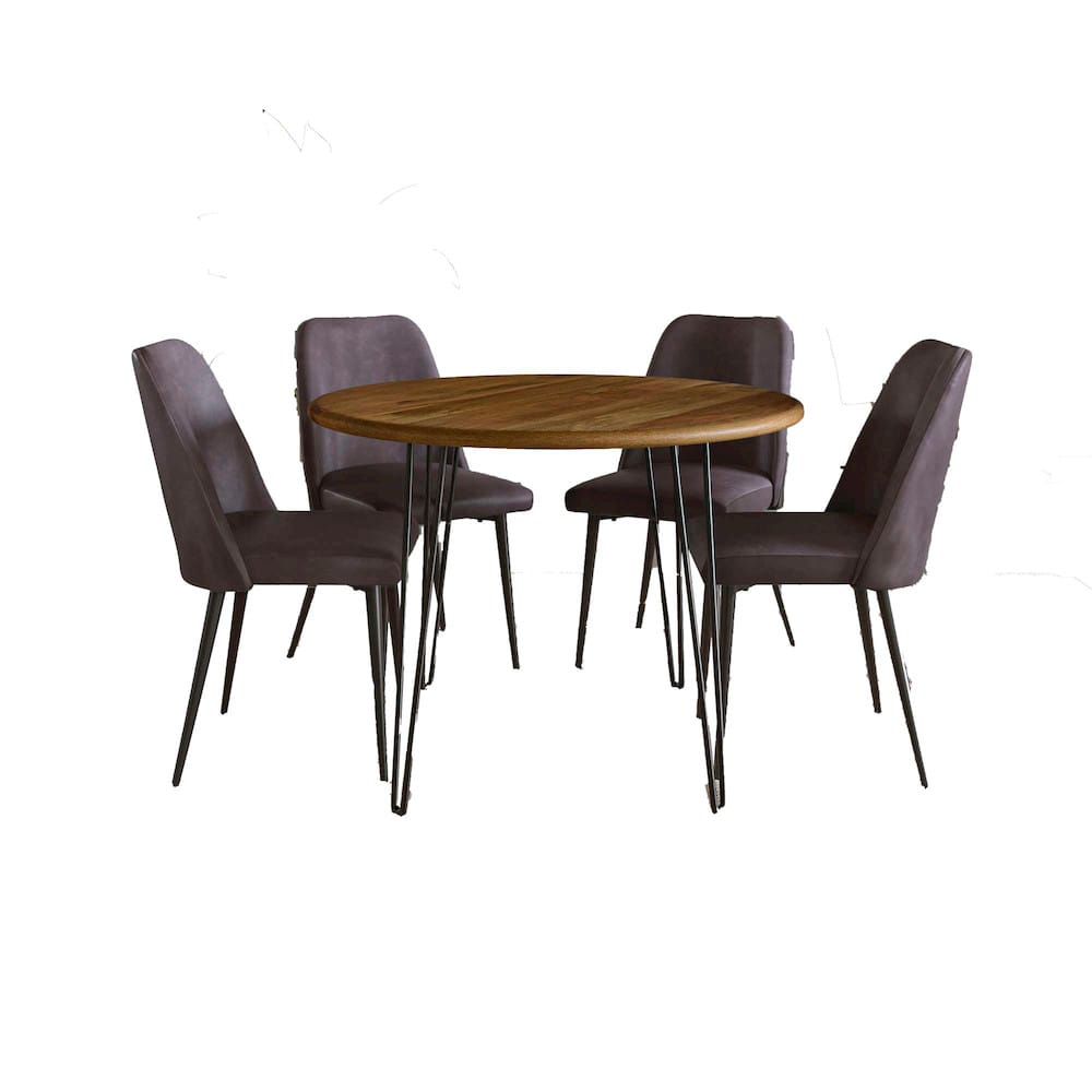 Jofran - Brennan Five Piece 42in Round Mid-Century Modern Dining Set with Faux Leather Chairs, Dark Brown - 2271-BRENDTG-4DOXDBN view 1