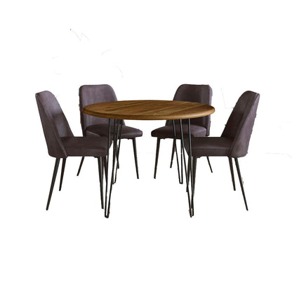 Jofran - Brennan Five Piece 42in Round Mid-Century Modern Dining Set with Faux Leather Chairs, Dark Brown - 2271-BRENDTG-4DOXDBN view 1