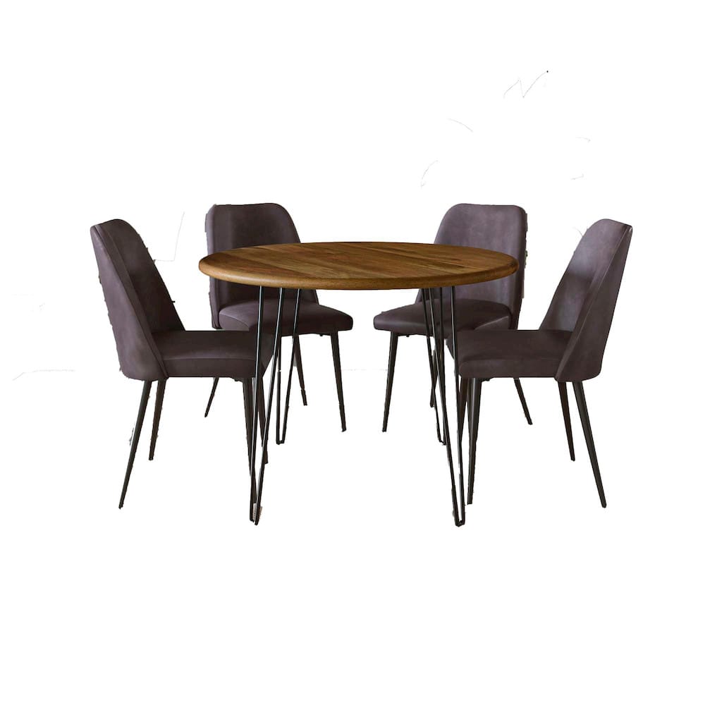 Jofran - Brennan Five Piece 42in Round Mid-Century Modern Dining Set with Faux Leather Chairs, Dark Brown - 2271-BRENDTG-4DOXDBN view 2
