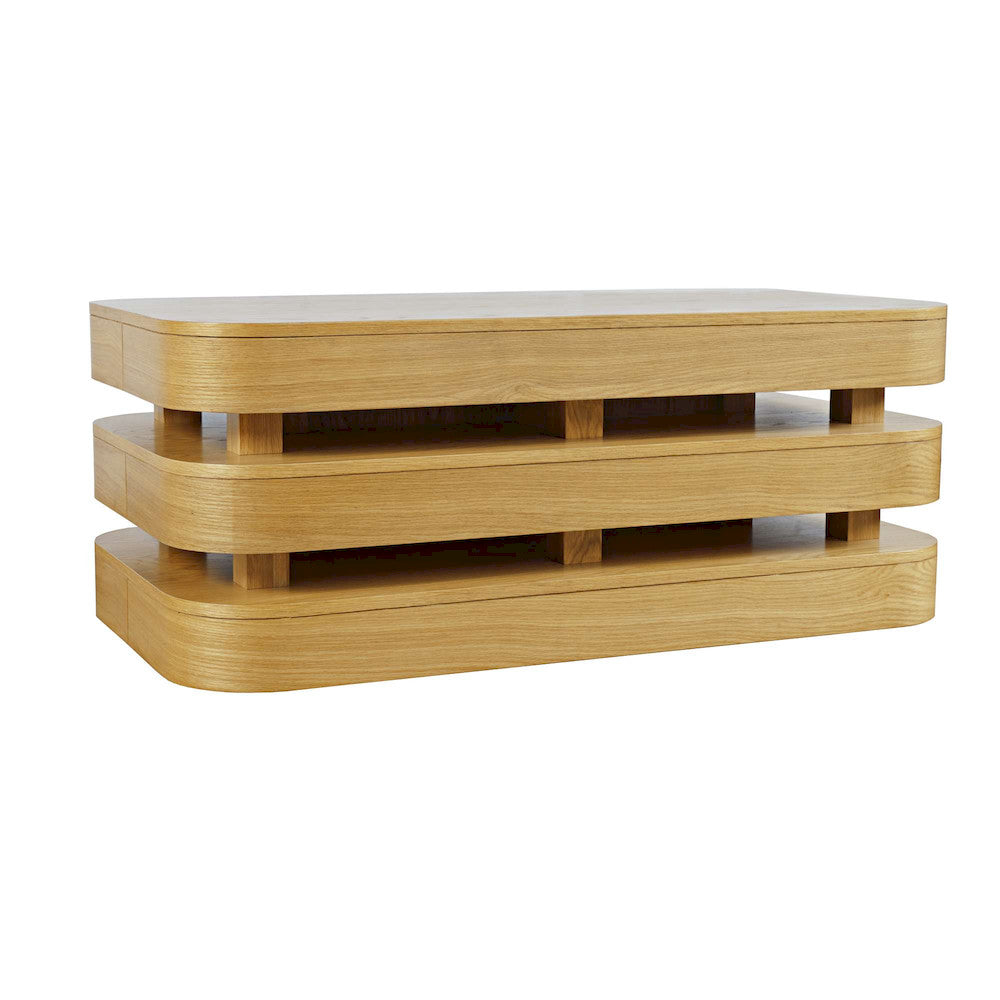 Jofran - Brix Mid-Century Modern Floating Sculpture Layered Coffee Table with Caster Wheels - 2370-1OAK view 2