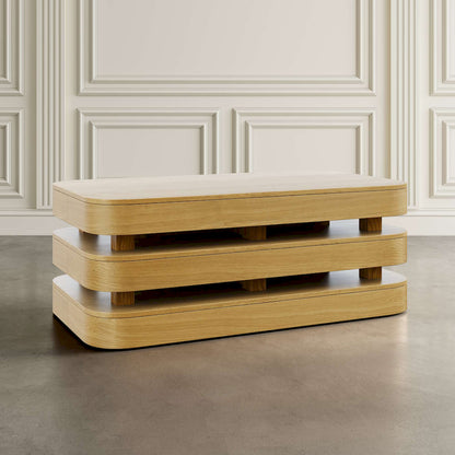 Jofran - Brix Mid-Century Modern Floating Sculpture Layered Coffee Table with Caster Wheels - 2370-1OAK view 3