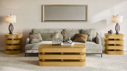 Jofran - Brix Mid-Century Modern Floating Sculpture Layered Coffee Table with Caster Wheels - 2370-1OAK view 4