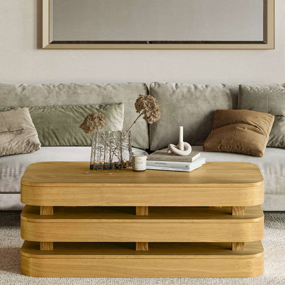 Jofran - Brix Mid-Century Modern Floating Sculpture Layered Coffee Table with Caster Wheels - 2370-1OAK view 9