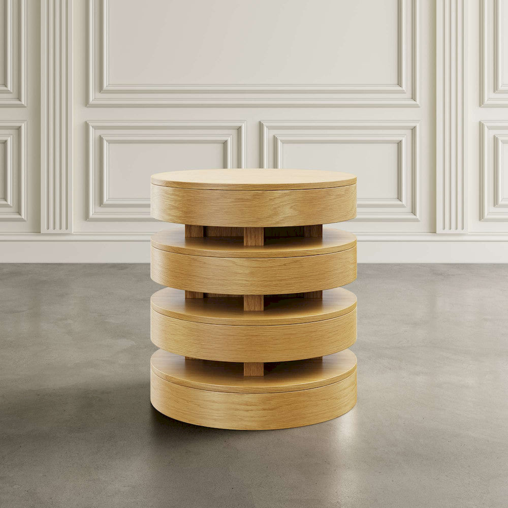 Jofran - Brix Mid-Century Modern Floating Sculpture Layered Round End Table - 2370-6OAK view 3