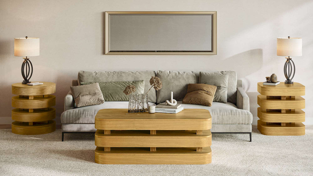 Jofran - Brix Mid-Century Modern Floating Sculpture Layered Round End Table - 2370-6OAK view 5