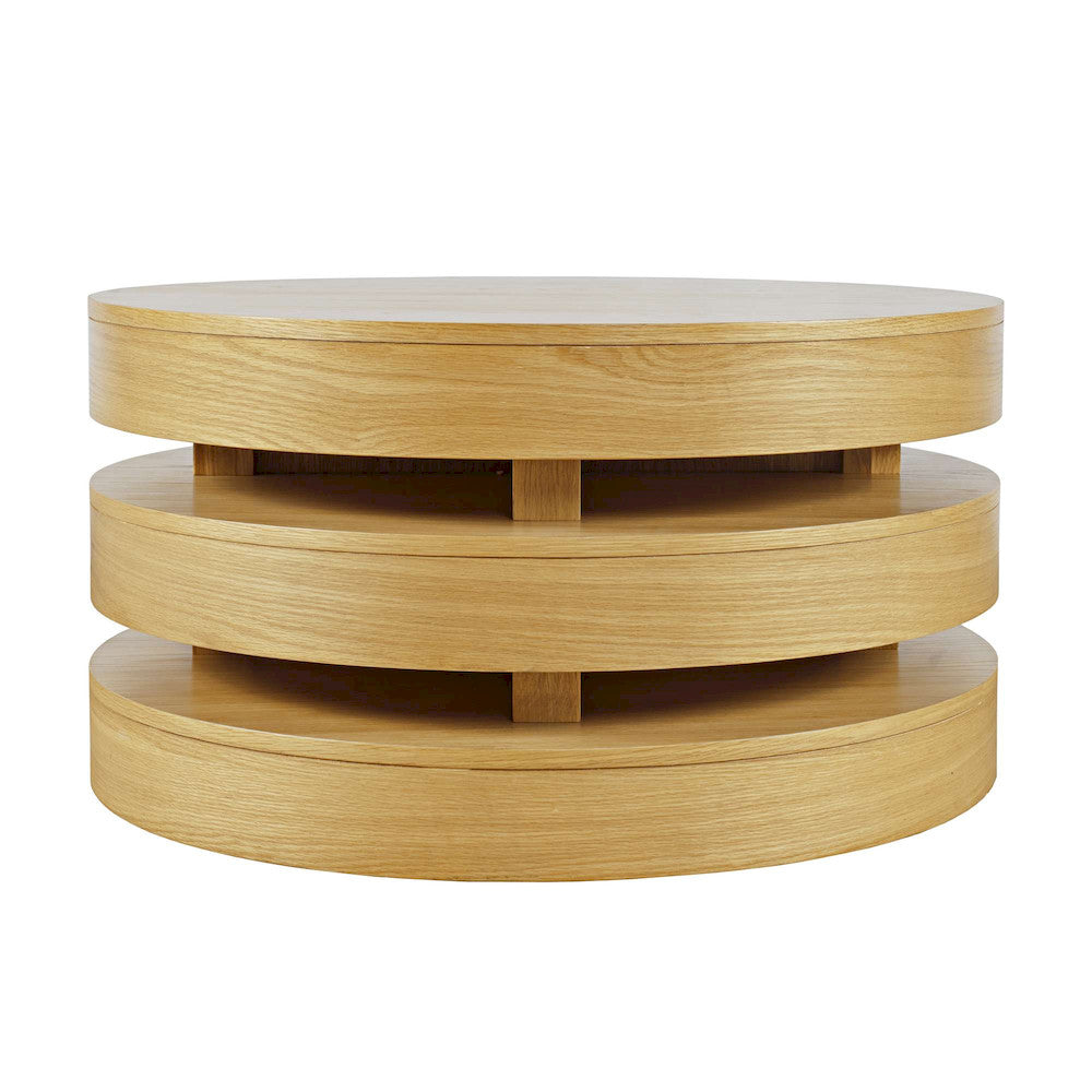 Jofran - Brix Mid-Century Modern Floating Sculpture Round Layered Coffee Table with Caster Wheels - 2370-2OAK view 1