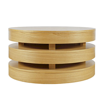 Jofran - Brix Mid-Century Modern Floating Sculpture Round Layered Coffee Table with Caster Wheels - 2370-2OAK view 1