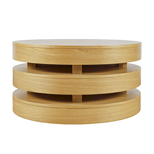 Jofran - Brix Mid-Century Modern Floating Sculpture Round Layered Coffee Table with Caster Wheels - 2370-2OAK view 1