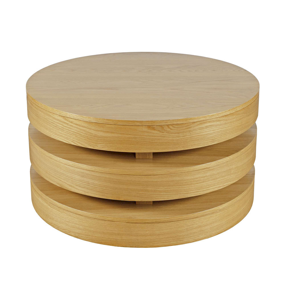 Jofran - Brix Mid-Century Modern Floating Sculpture Round Layered Coffee Table with Caster Wheels - 2370-2OAK view 2