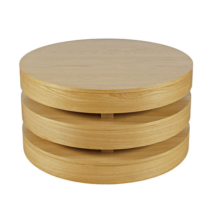 Jofran - Brix Mid-Century Modern Floating Sculpture Round Layered Coffee Table with Caster Wheels - 2370-2OAK view 2