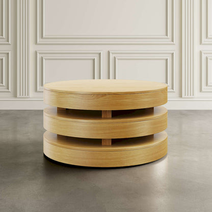 Jofran - Brix Mid-Century Modern Floating Sculpture Round Layered Coffee Table with Caster Wheels - 2370-2OAK view 3