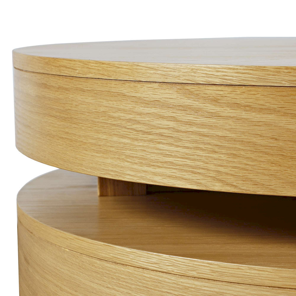 Jofran - Brix Mid-Century Modern Floating Sculpture Round Layered Coffee Table with Caster Wheels - 2370-2OAK view 5